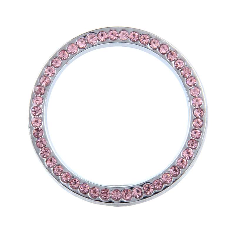Universal Car Aluminum Steering Wheel Decoration Ring with Diamond For Start Stop Engine System(Pink