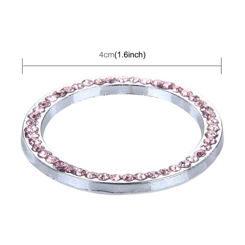 Universal Car Aluminum Steering Wheel Decoration Ring with Diamond For Start Stop Engine System(Pink