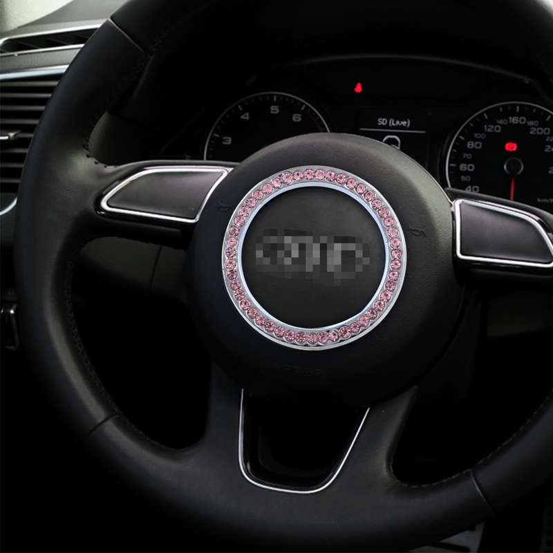 Universal Car Aluminum Steering Wheel Decoration Ring with Diamond For Start Stop Engine System(Pink