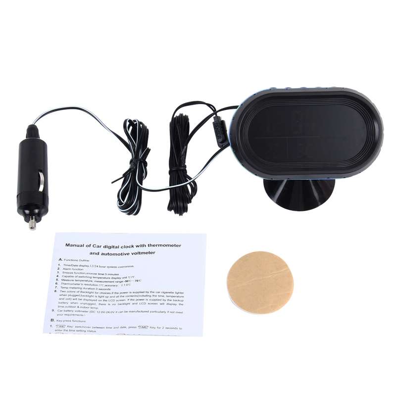 VST-7009V 4 In 1 Digital Car Thermometer Voltage Meter Luminous Clock Tester Detector LCD Monitor Ba