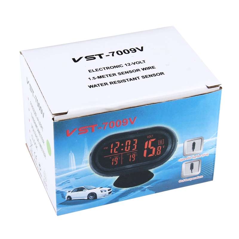 VST-7009V 4 In 1 Digital Car Thermometer Voltage Meter Luminous Clock Tester Detector LCD Monitor Ba