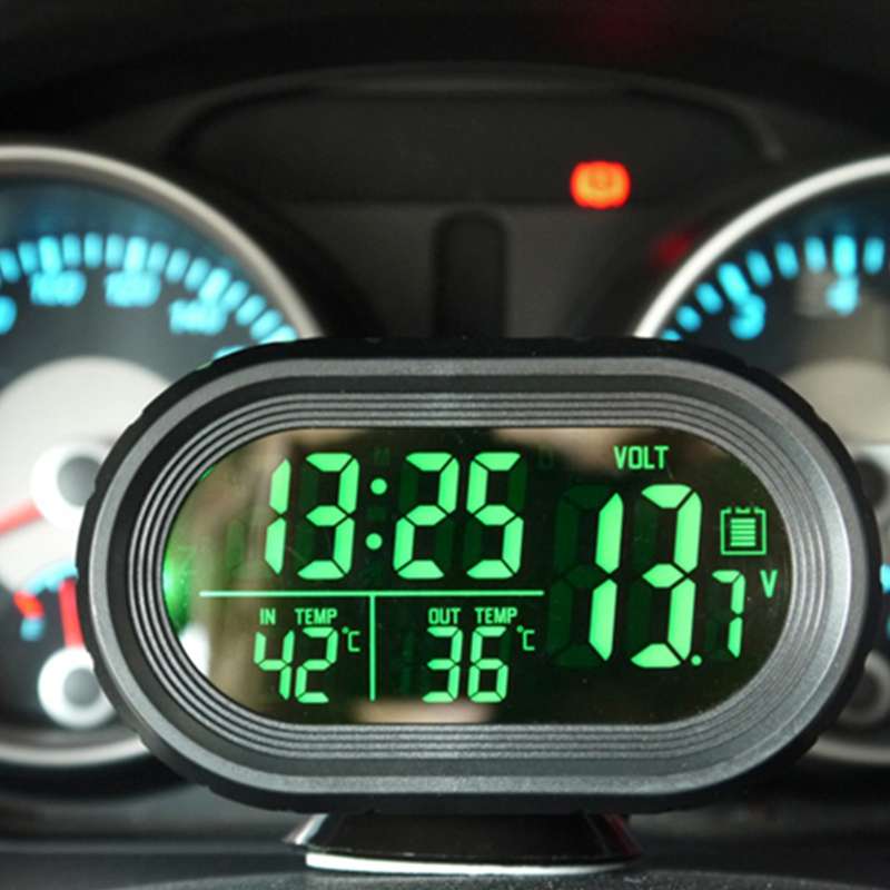 VST-7009V 4 In 1 Digital Car Thermometer Voltage Meter Luminous Clock Tester Detector LCD Monitor Ba