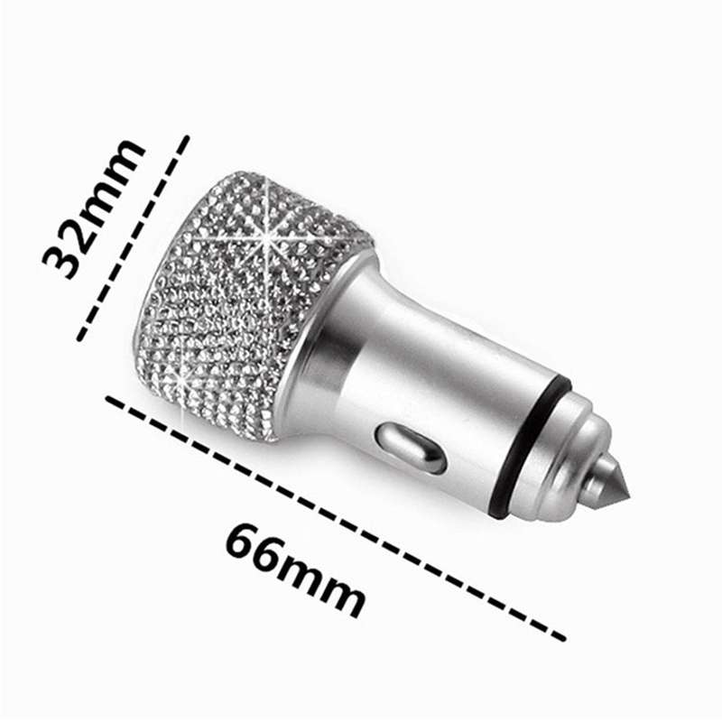 Car Diamond Aluminium Alloy QC3.0 Dual USB Quick Charger (Jet Black)
