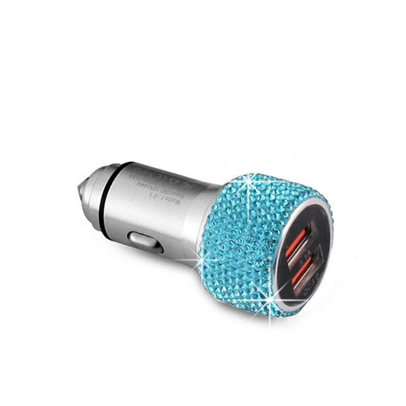 Car Diamond Aluminium Alloy QC3.0 Dual USB Quick Charger (Jet Black)