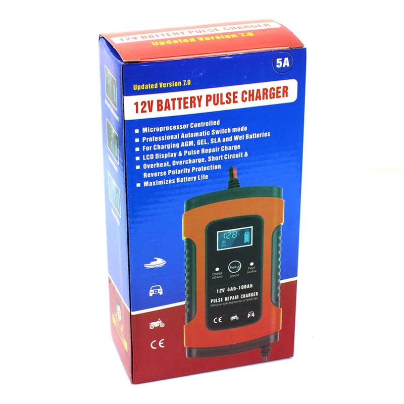 FOXSUR 12V 6A Intelligent Universal Battery Charger for Car Motorcycle, Length: 55cm, EU Plug(Red)