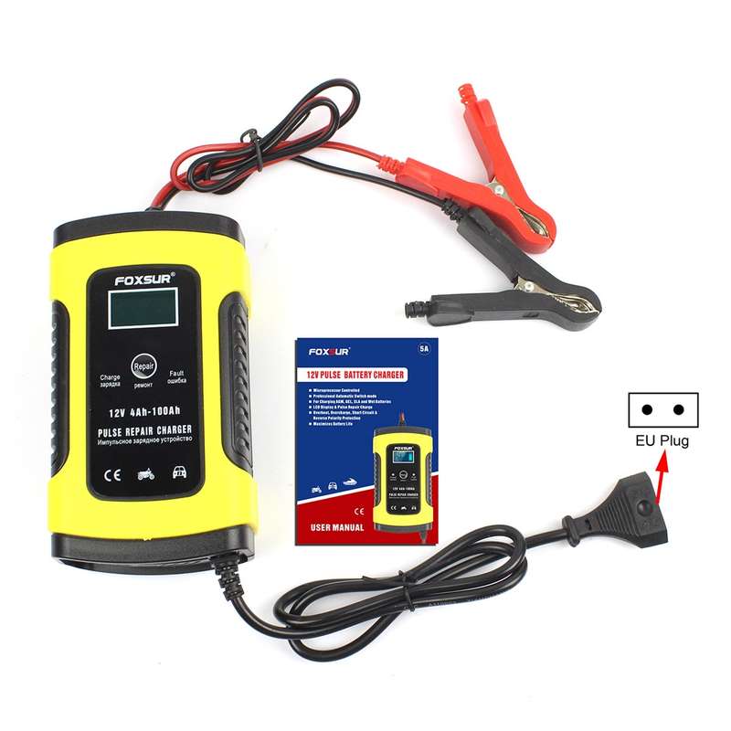 FOXSUR 12V 6A Intelligent Universal Battery Charger for Car Motorcycle, Length: 55cm, EU Plug(Red)