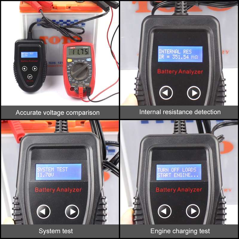 12V Car Battery Tester LCD Battery Analyzer Car Charge Diagnostic Tool (Black)