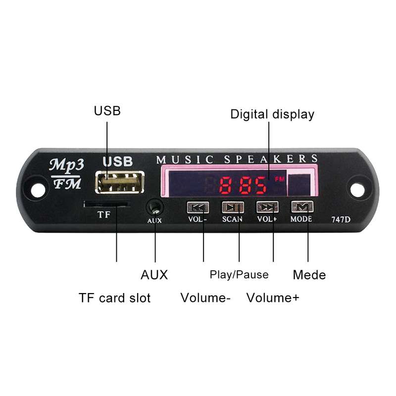 Car 12V Audio MP3 Player Decoder Board FM Radio TF USB 3.5 mm AUX, with Bluetooth and Recording