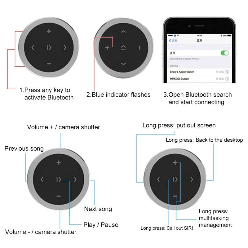 Car Wireless Bluetooth Controller Mobile Phone Multimedia Multi-functional Steering Wheel Remote Con