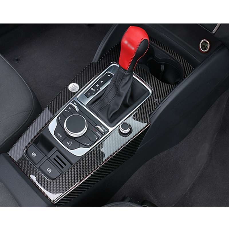 3 PCS Car Carbon Fiber Gear Panel Decorative Sticker for Audi A3 2014-2018, with Engine Start Button