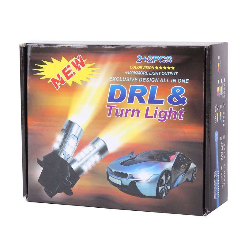 2 PCS T20/7440 10W 1000 LM 6000K White + Yellow Light DRL&Turn Light with 42 SMD-2835-LED Lamp...
