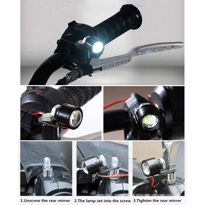 2 PCS 12V 3W White Light Eagle Eyes LED Strobe Light For Motorcycle Wire Length: 90cm