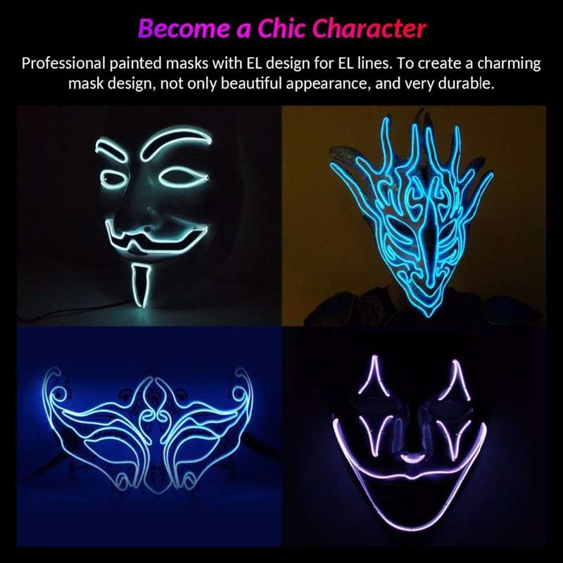 YouOKLight Neon EL Cold Round Flexible Strip Light with 3V Battery Box for Dance Party Car Decoratio