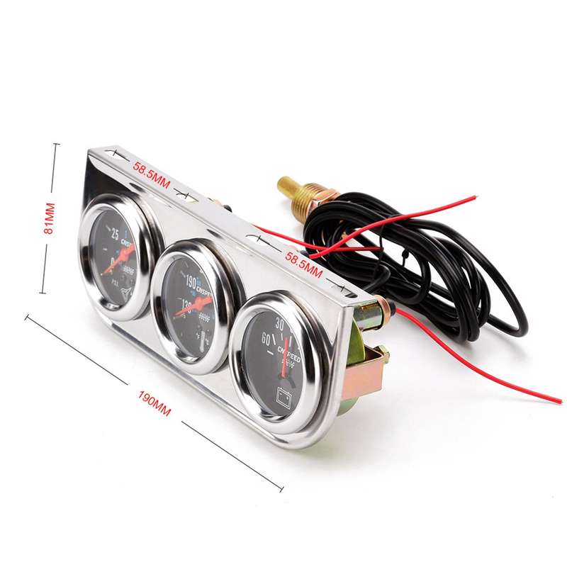 52mm 12V Universal Car Modified Triple Meter 3 in 1 Gauge Oil Press Gauge + Water Temperature Gauge