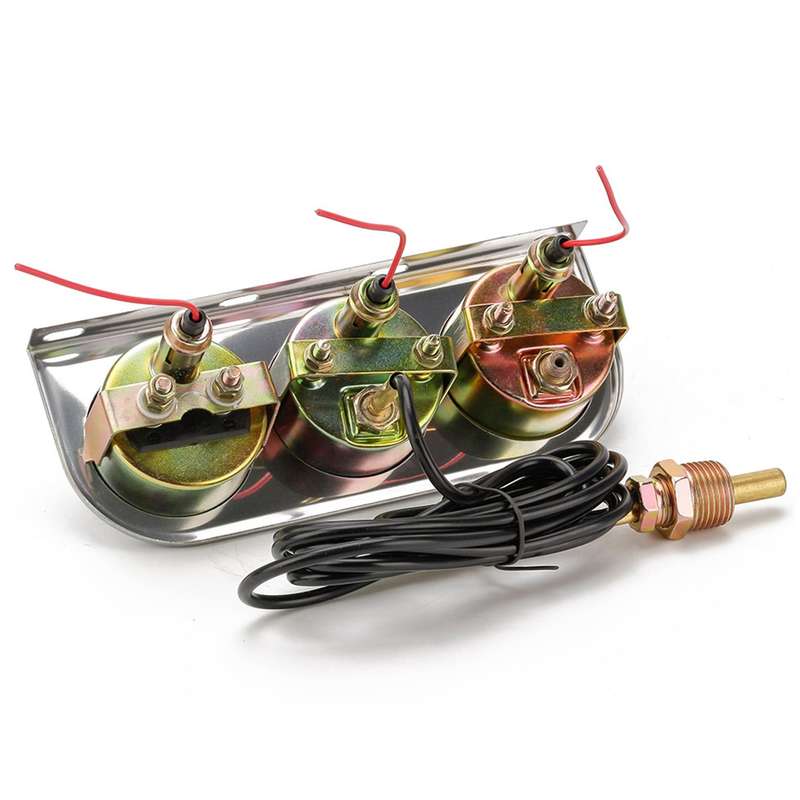 52mm 12V Universal Car Modified Triple Meter 3 in 1 Gauge Oil Press Gauge + Water Temperature Gauge
