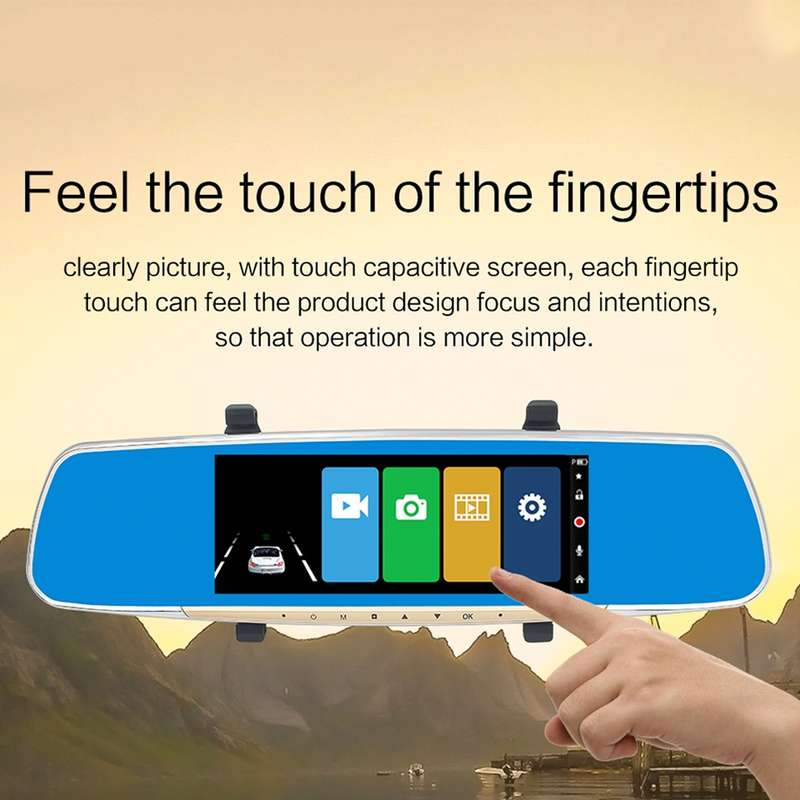 V100 7 inch LCD Touch Screen Rear View Mirror Car Recorder with Separate Camera, 170 Degree Wide Ang