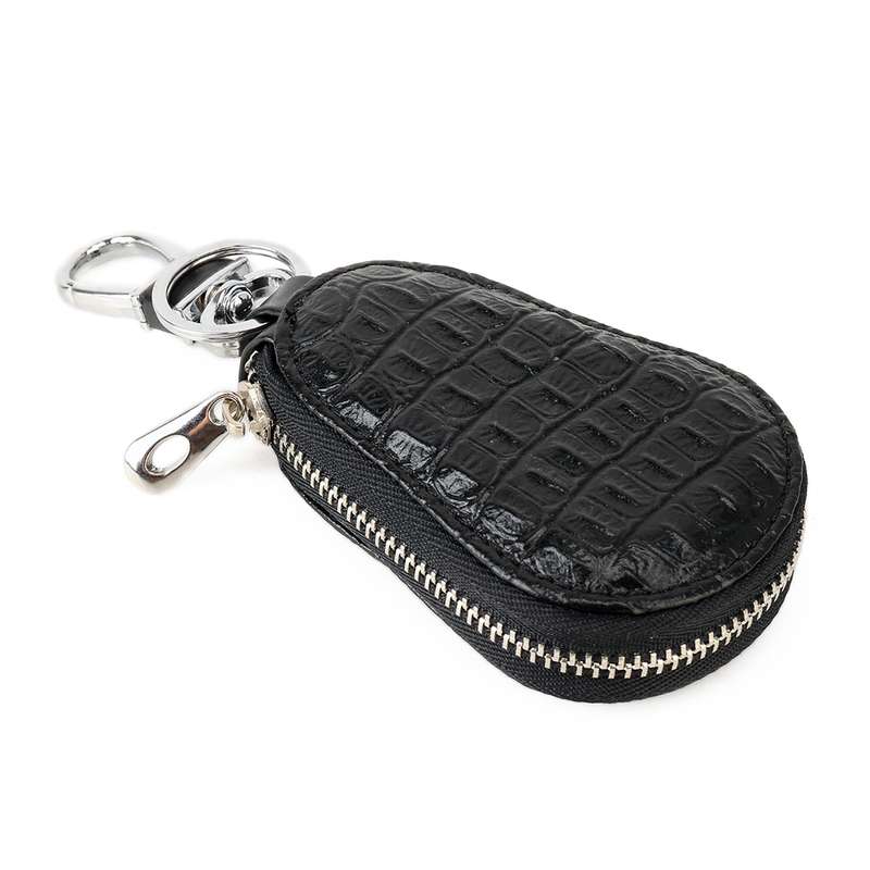 Universal Leather Crocodile Texture Waist Hanging Zipper Wallets Key Holder Bag (No Include Key)(Bla