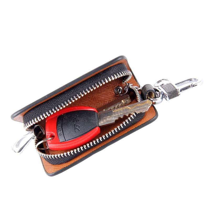 Universal Leather Knead Skin Texture Waist Hanging Zipper Wallets Key Holder Bag (No Include Key)(Bl