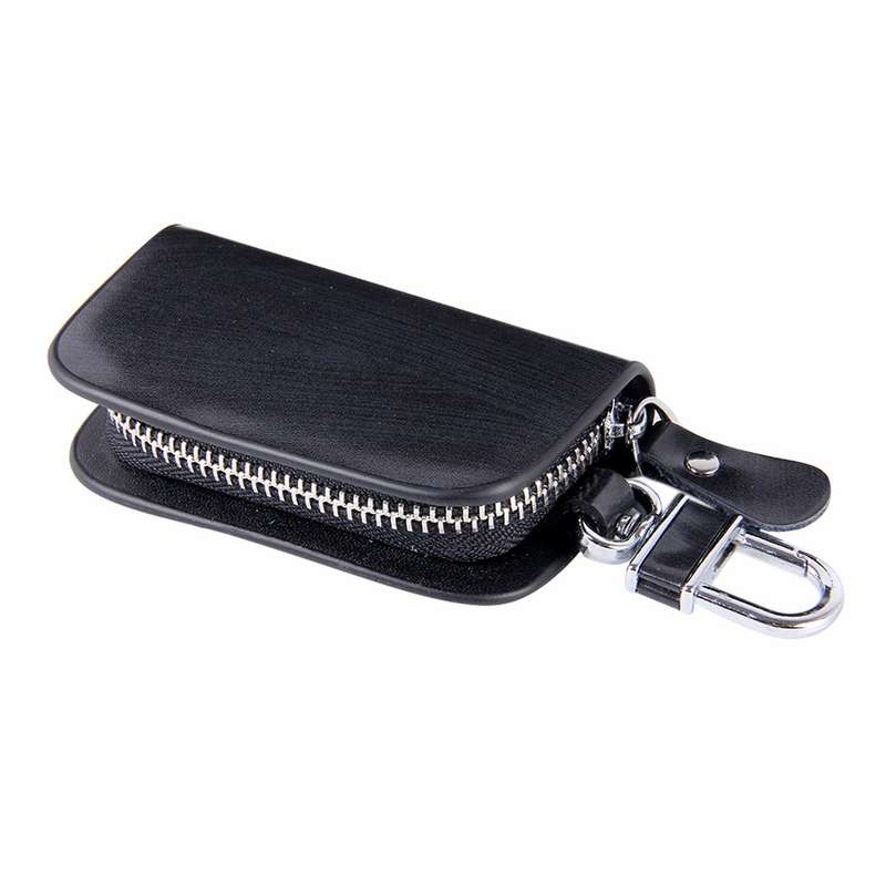 Universal Leather Wood Grain Texture Waist Hanging Zipper Wallets Key Holder Bag (No Include Key)(Bl
