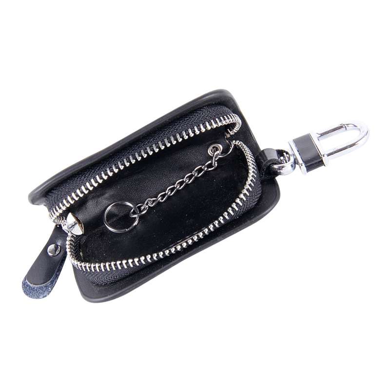 Universal Leather Wood Grain Texture Waist Hanging Zipper Wallets Key Holder Bag (No Include Key)(Bl
