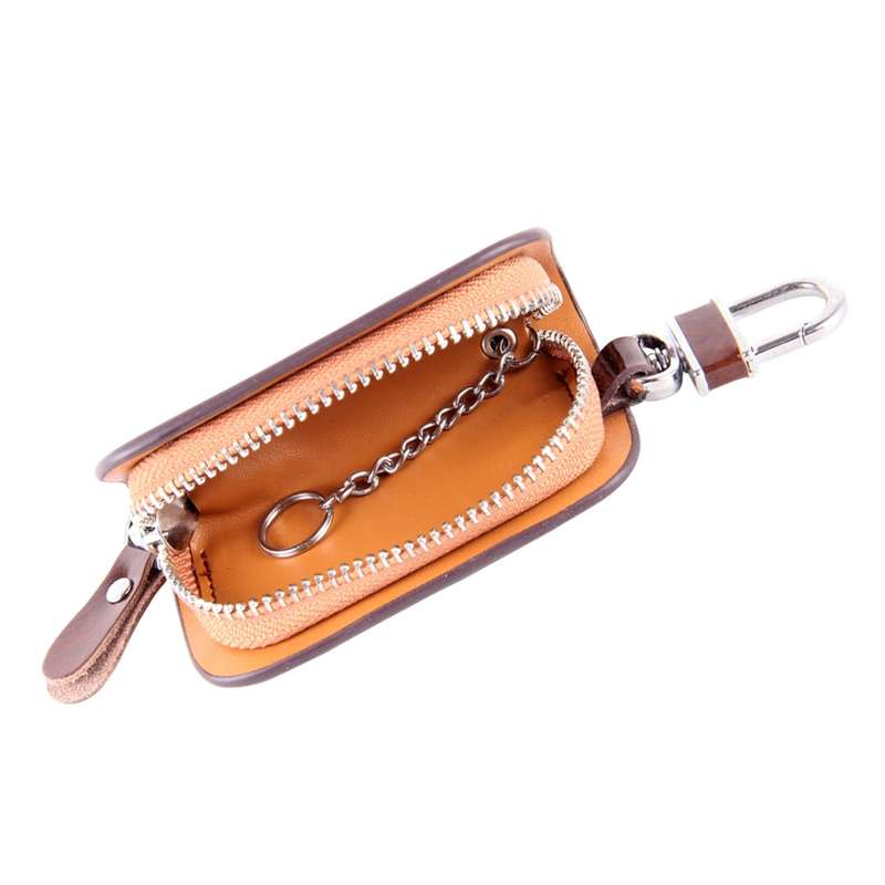 Universal Leather Wood Grain Texture Waist Hanging Zipper Wallets Key Holder Bag (No Include Key)(Bl