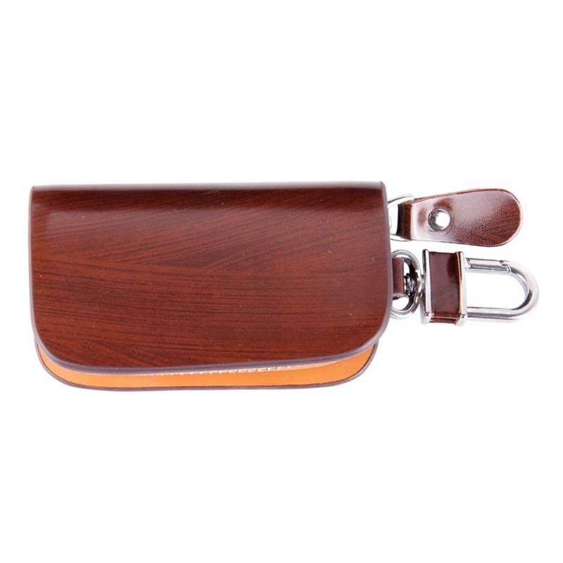 Universal Leather Wood Grain Texture Waist Hanging Zipper Wallets Key Holder Bag (No Include Key)(Bl