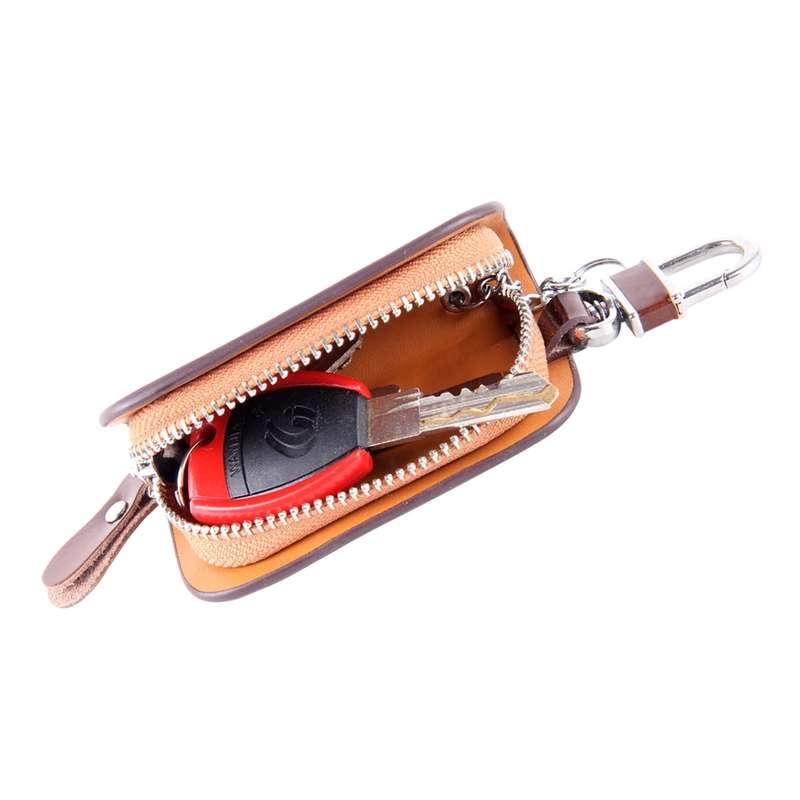 Universal Leather Wood Grain Texture Waist Hanging Zipper Wallets Key Holder Bag (No Include Key)(Bl