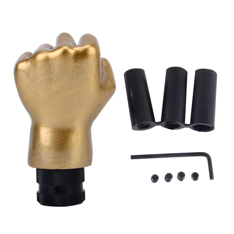 Universal Fist Shape Aluminum Manual or Automatic Gear Shift Knob Compatible with Three Rubber Cover