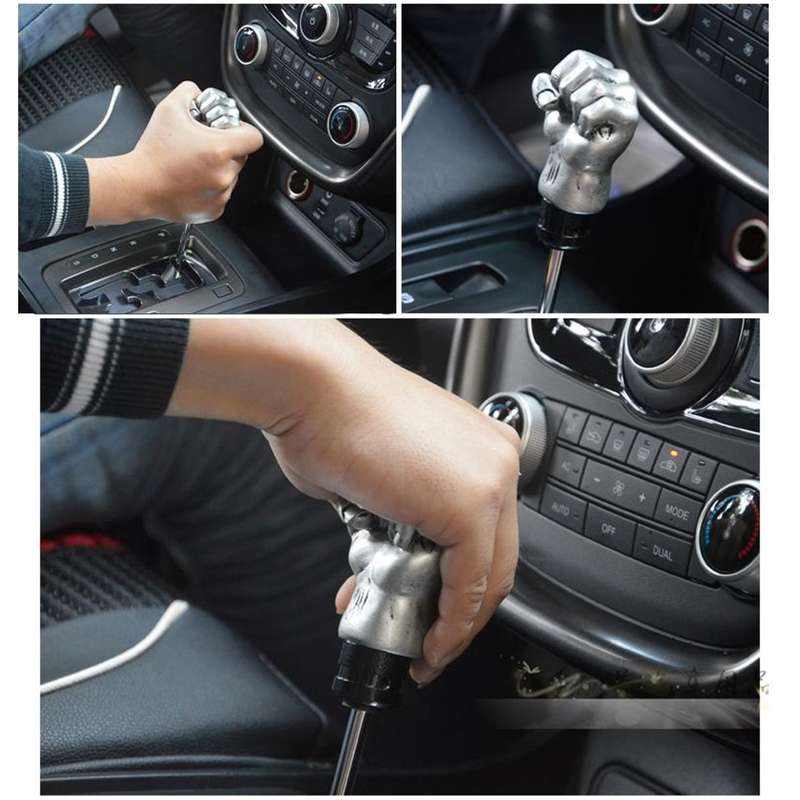 Universal Fist Shape Aluminum Manual or Automatic Gear Shift Knob Compatible with Three Rubber Cover