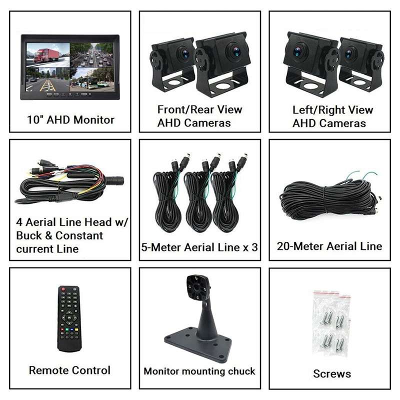 PZ612-4AHD IP67 120 Degree Car AHD 1080P 2 Megapixels 10 inch 4-Way Rearview Mirror Monitor, Night V