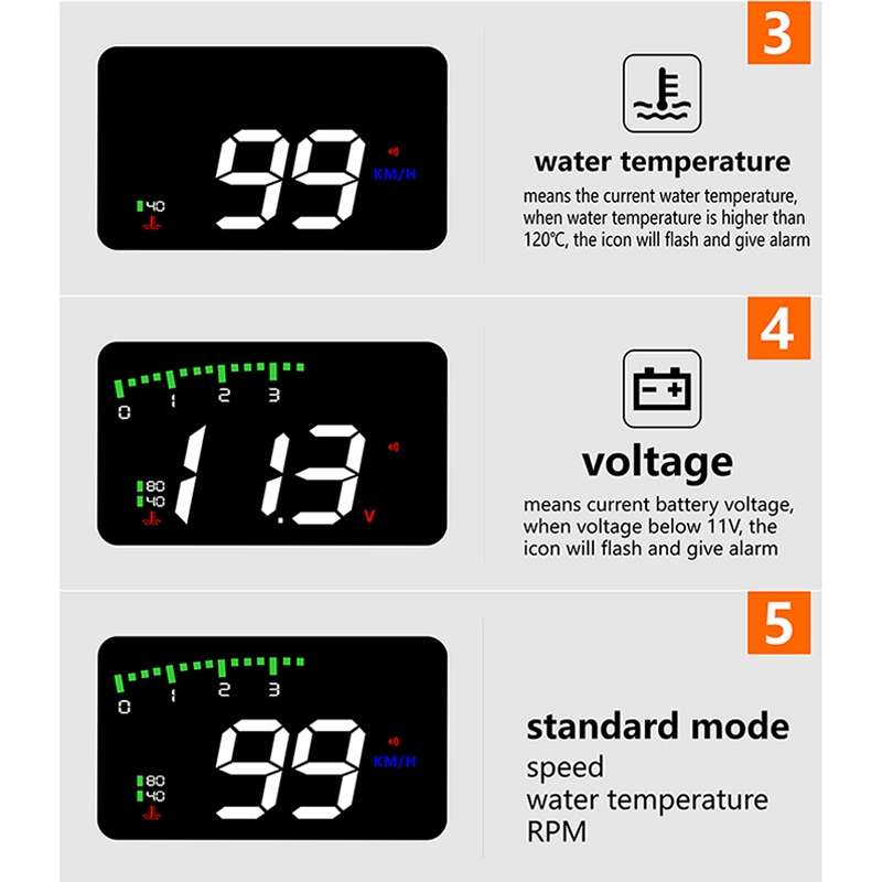 A900 OBD2 3.5 inch Vehicle-mounted Head Up Display Security System, Support Car Speed / Engine Revol