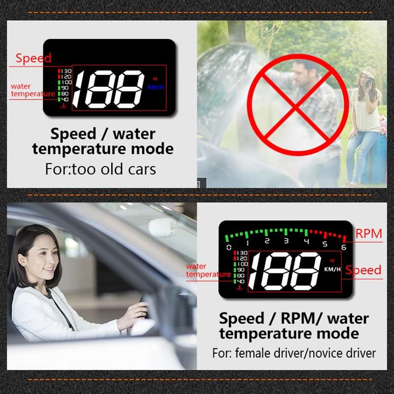 A900 OBD2 3.5 inch Vehicle-mounted Head Up Display Security System, Support Car Speed / Engine Revol