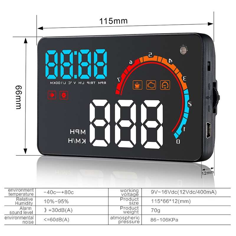 D2500 OBD2+GPS 4 inch Vehicle-mounted Head Up Display Security System, Support Car Speed / Engine Re