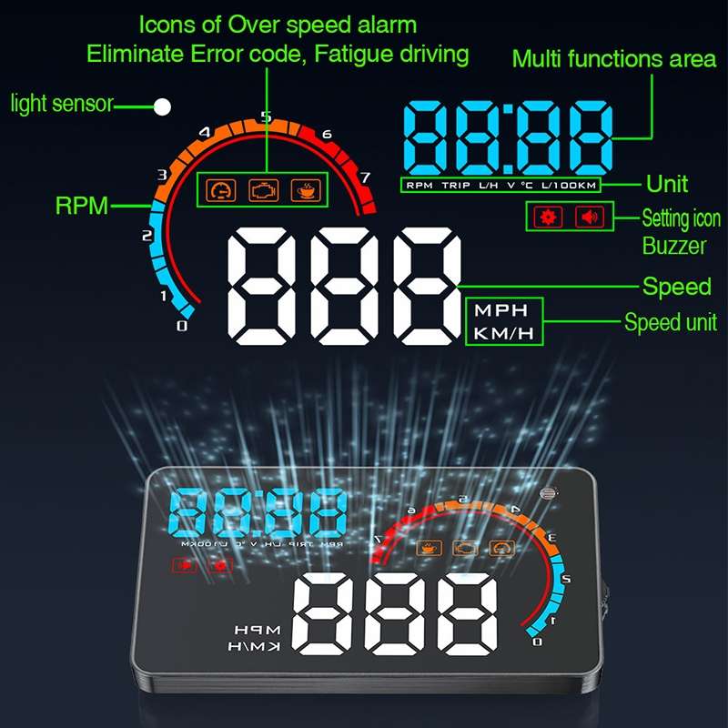 D2500 OBD2+GPS 4 inch Vehicle-mounted Head Up Display Security System, Support Car Speed / Engine Re