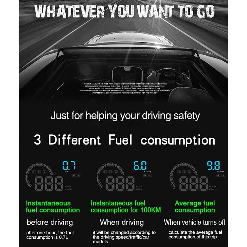 D2500 OBD2+GPS 4 inch Vehicle-mounted Head Up Display Security System, Support Car Speed / Engine Re