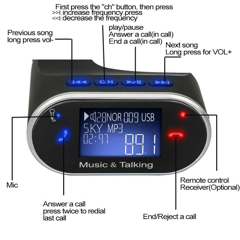 630C Chicken Leg Shape Car Stereo Radio MP3 Audio Player, Bluetooth Hands-free Car Kit FM Transmitte