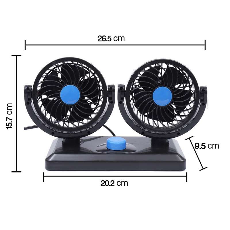 HUXIN HX-T303 6.5W 360 Degree Adjustable Rotation Two Head Low Noise Mini Electric Car Fan, DC12V
