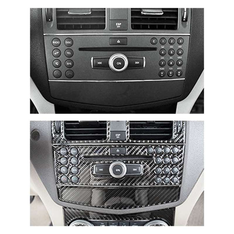 2 PCS Car CD Adjustment Frame Carbon Fiber Decorative Sticker for Mercedes-Benz W204 2007-2010