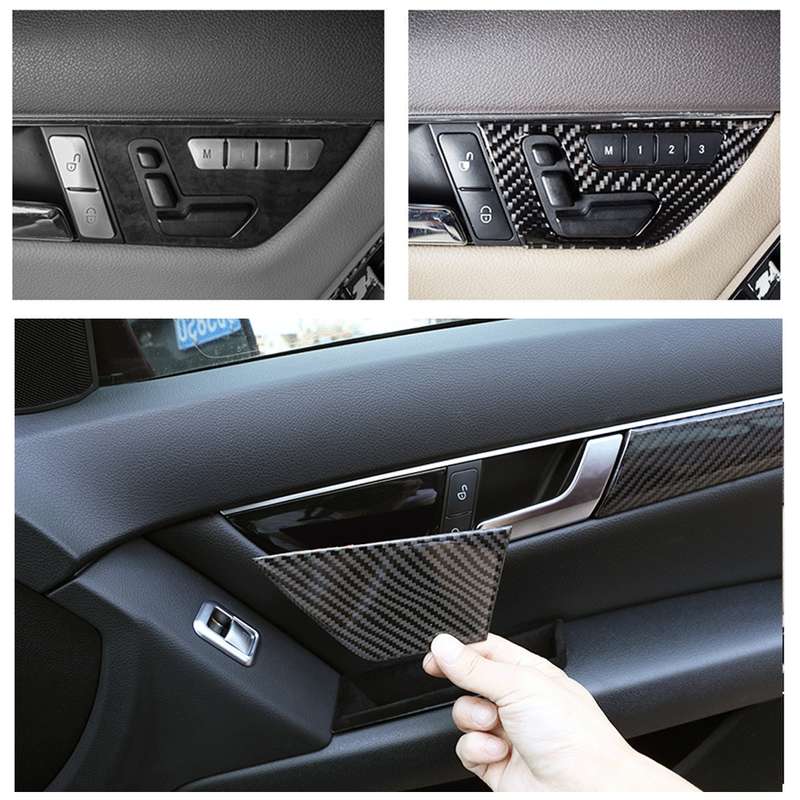 2 PCS Car Front Door Seat Adjustment Frame Carbon Fiber Decorative Sticker for Mercedes-Benz W204 20