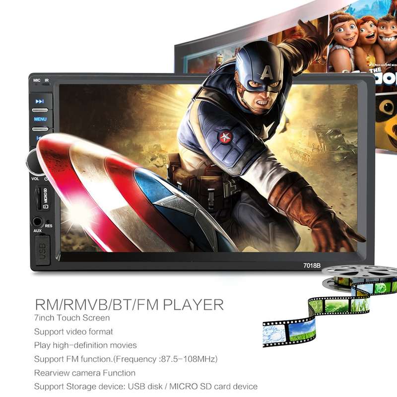 7018B 7.0 inch HD Touch Screen Dual DIN Car Radio Bluetooth Stereo MP3 / MP4 / MP5 Player with Remot