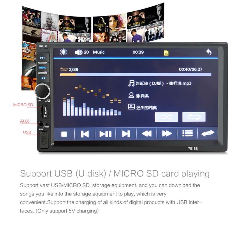 7018B 7.0 inch HD Touch Screen Dual DIN Car Radio Bluetooth Stereo MP3 / MP4 / MP5 Player with Remot
