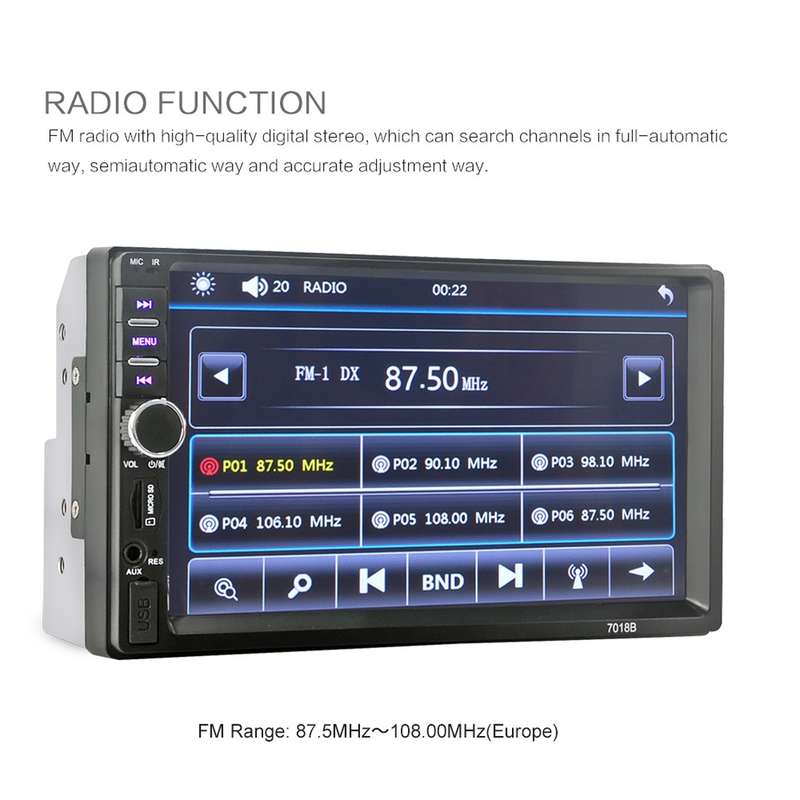 7018B 7.0 inch HD Touch Screen Dual DIN Car Radio Bluetooth Stereo MP3 / MP4 / MP5 Player with Remot