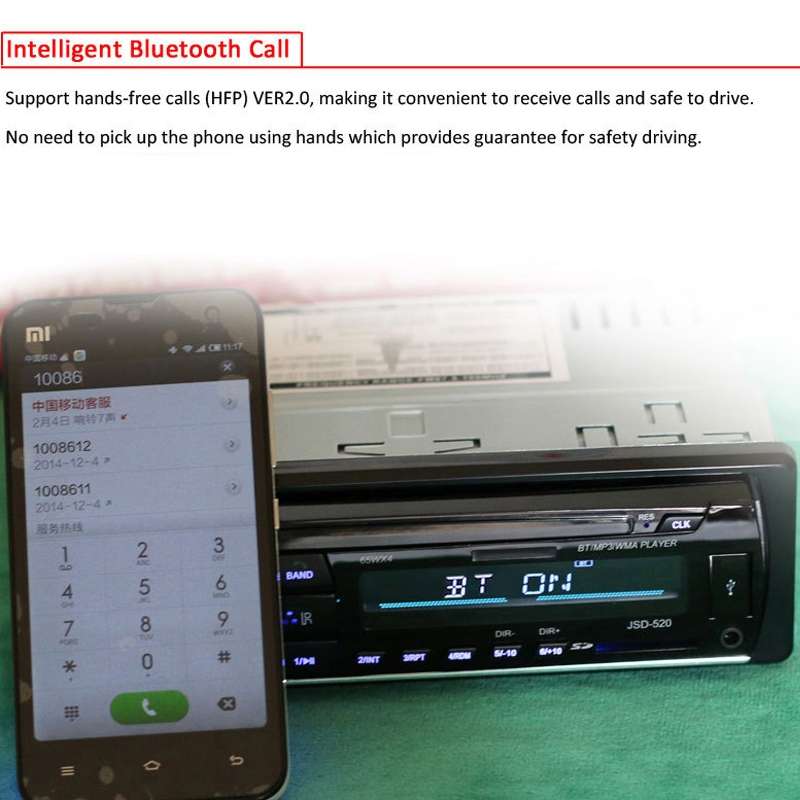 JSD-520 Car Stereo Radio MP3 Audio Player Support Bluetooth Hand-free Calling / FM / USB / SD, Ordin