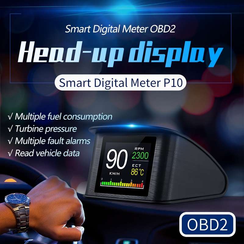 P10 HUD 2.2 inch Car OBD2 Smart Digital Meter with TFT LCD Multi-color, Speed & RPM & Water Temperat