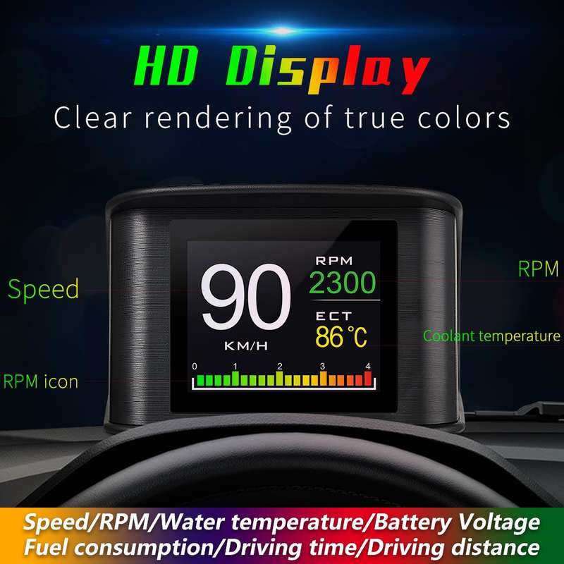 P10 HUD 2.2 inch Car OBD2 Smart Digital Meter with TFT LCD Multi-color, Speed & RPM & Water Temperat