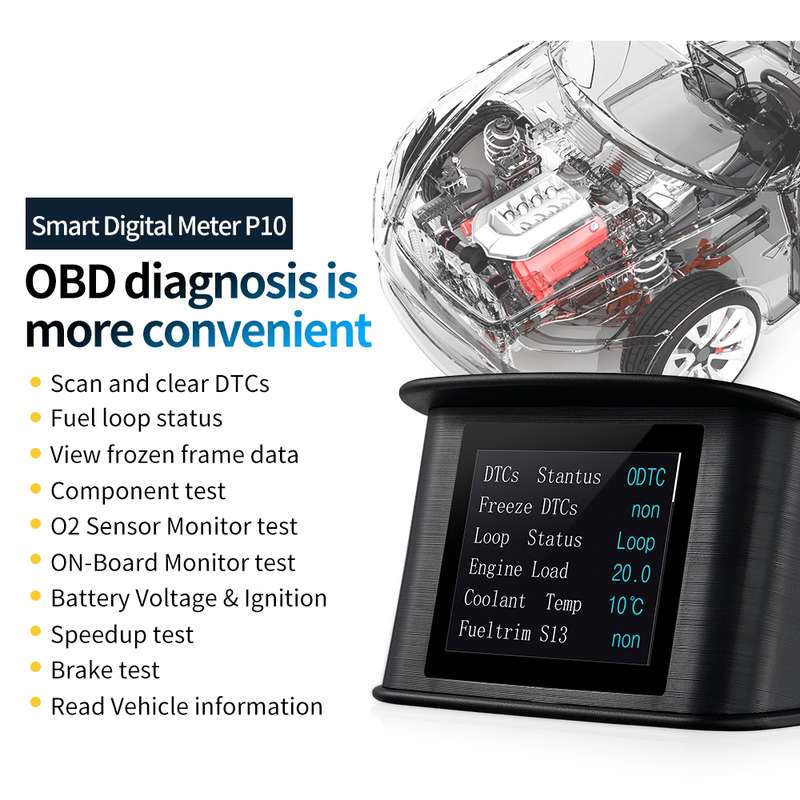 P10 HUD 2.2 inch Car OBD2 Smart Digital Meter with TFT LCD Multi-color, Speed & RPM & Water Temperat