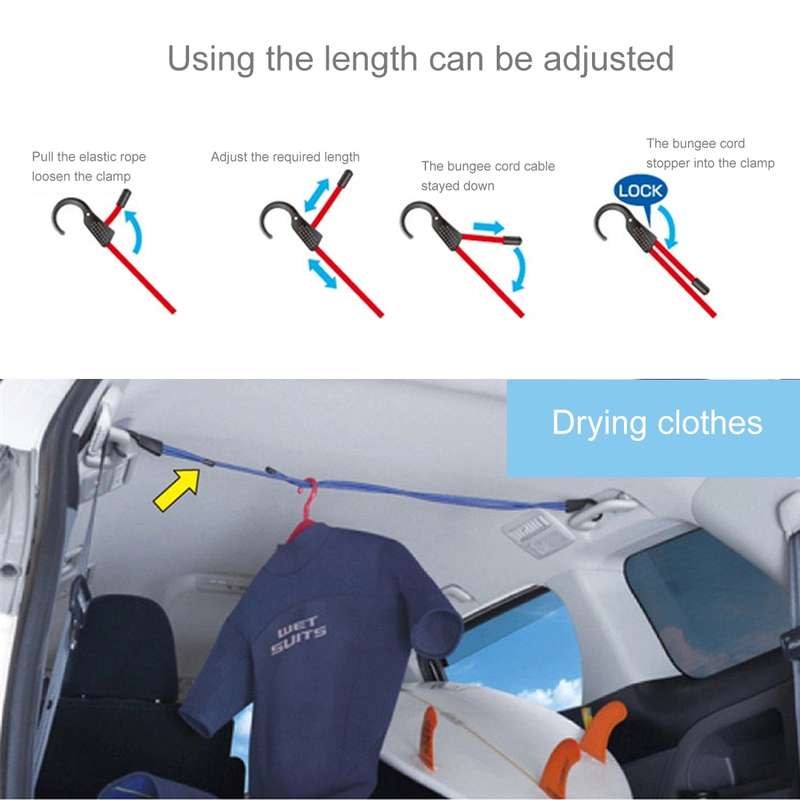 Reusable Car Fastening Rope Car Adjustable Elastic Rope Trunk Storage Hooks Strap Fastening Vehicle