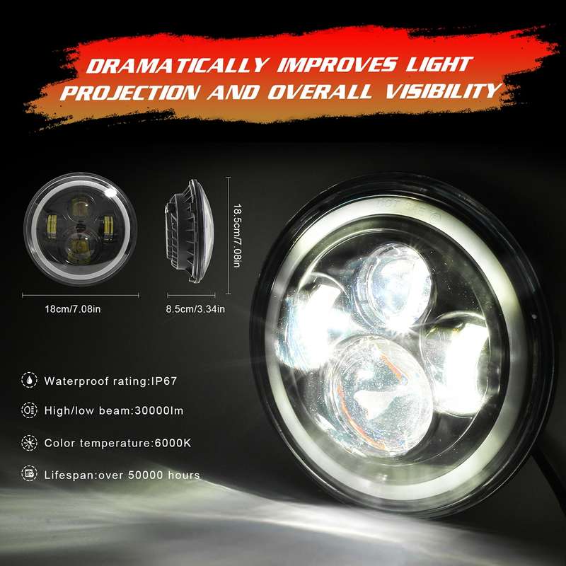 7 inch H4 / H13 DC 9V-30V 3000LM 6000K 30W IP67 4LED Lamp Beads Car Round Shape LED Headlight Lamps