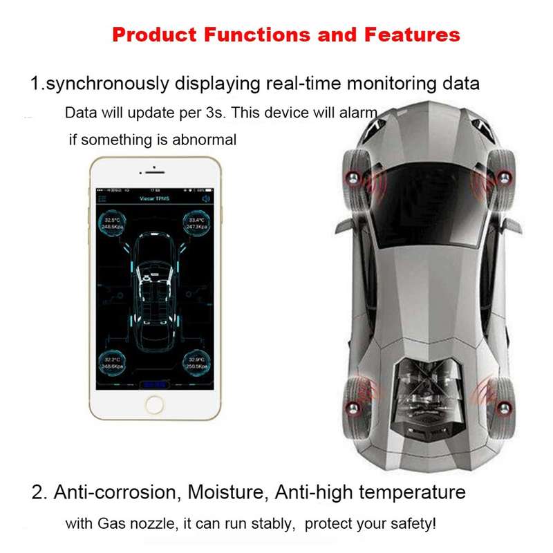 VC601 TPMS 4 Built-in Sensors Tire Pressure Monitoring Alarming System Diagnostic-tool with Bluetoot