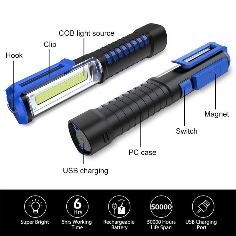 Jtron Car Home Car Work Maintenance Lamp Inspection Maintenance Light Emergency COBLED Charging Lamp